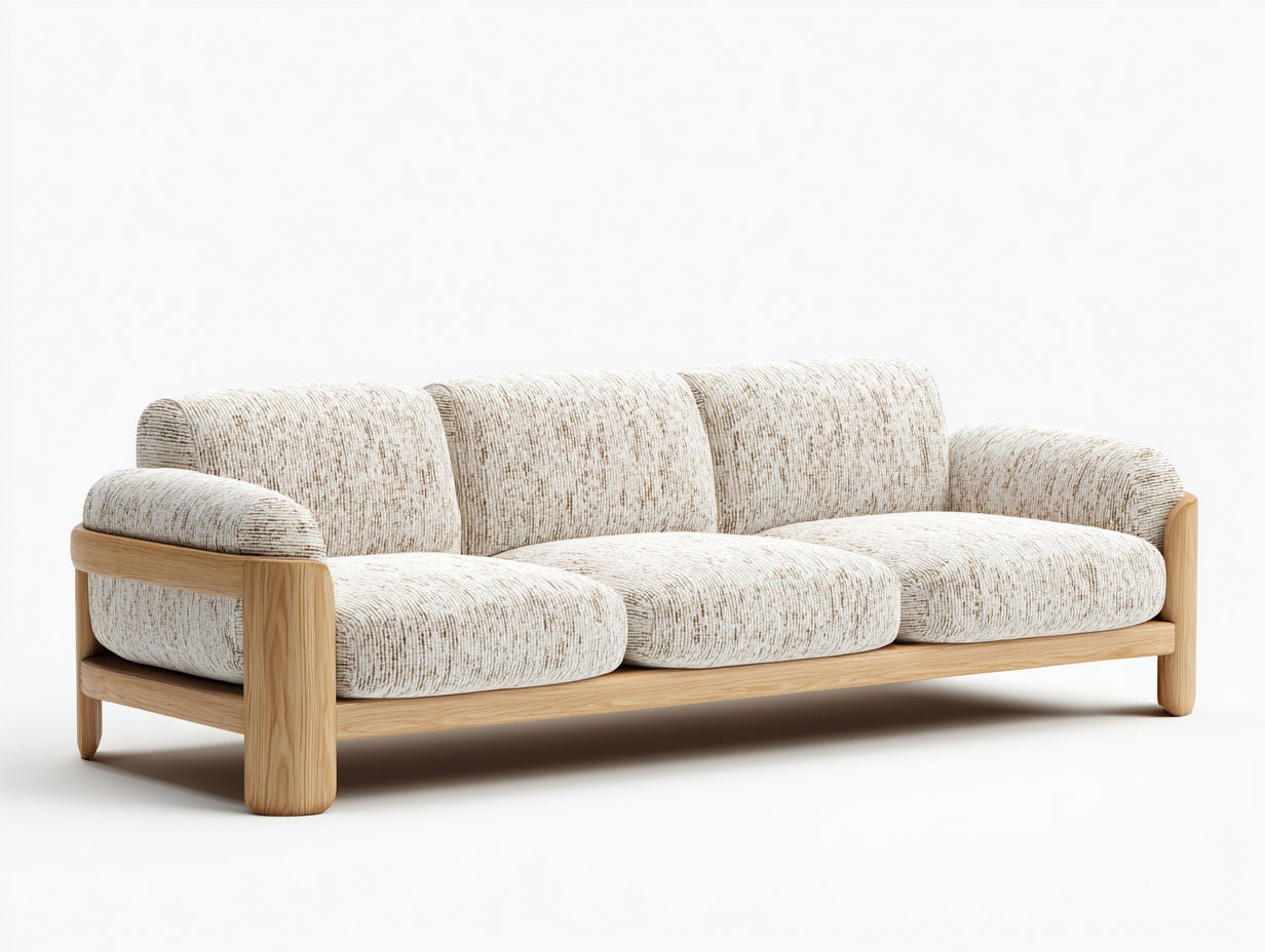Gerades Sofa Stoff-Massivholz 220x86x78 cm beige-natur - modernes Design für Wohnzimmer