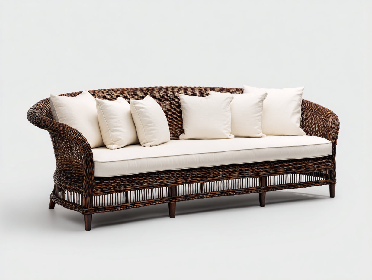 Gartensofa Polyrattan 235x82x78 cm - Dunkelbraun-Cremeweiß - klassisches Design für Garten und Terrasse