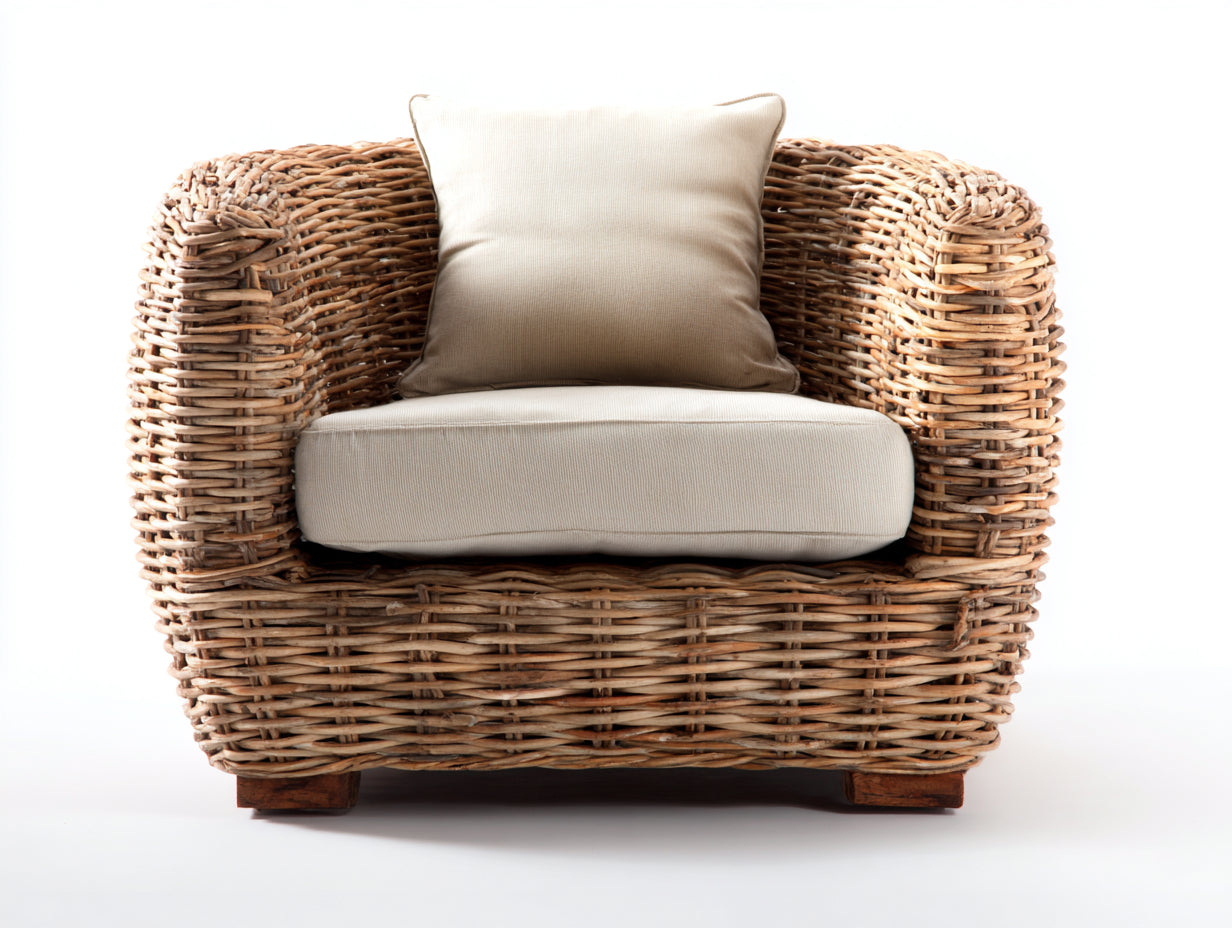 Polyrattan Gartensessel 88x82x78 cm - Natur - für Garten Terrasse und Balkon - geflochtenes Design mit Kissen