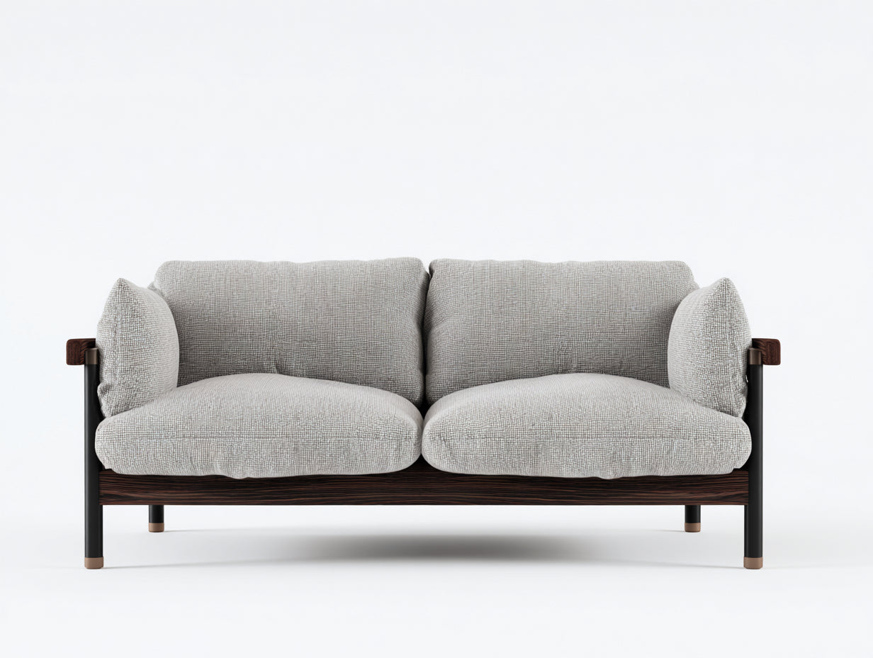 Gerades Sofa 2-Sitzer 185x88x82 cm - Hellgrau Braun Schwarz - modernes Holzgestell