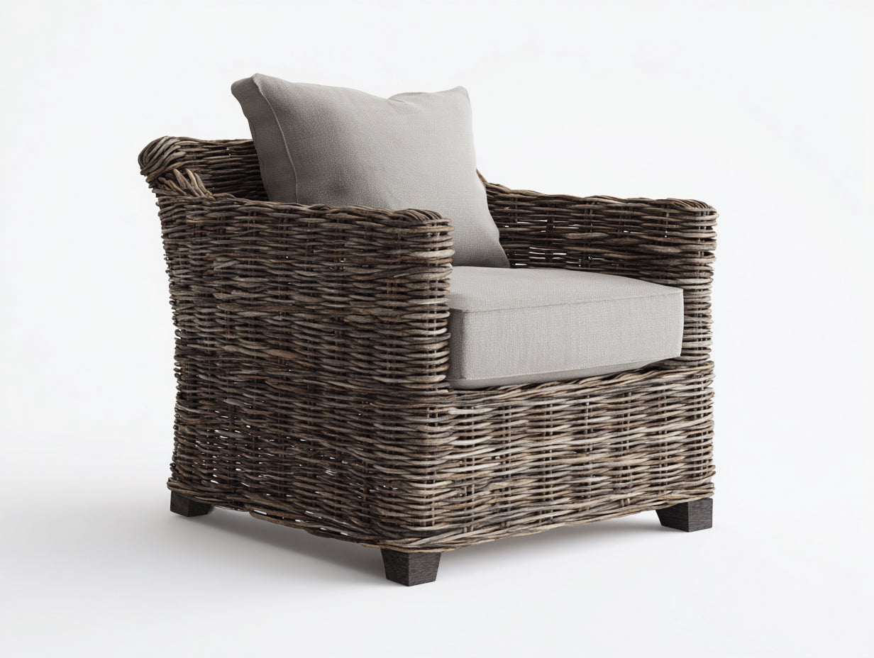 Polyrattan Gartensessel 90x84x76 cm - Grau - für Garten Terrasse und Balkon - geflochtene Form mit Sitzkissen