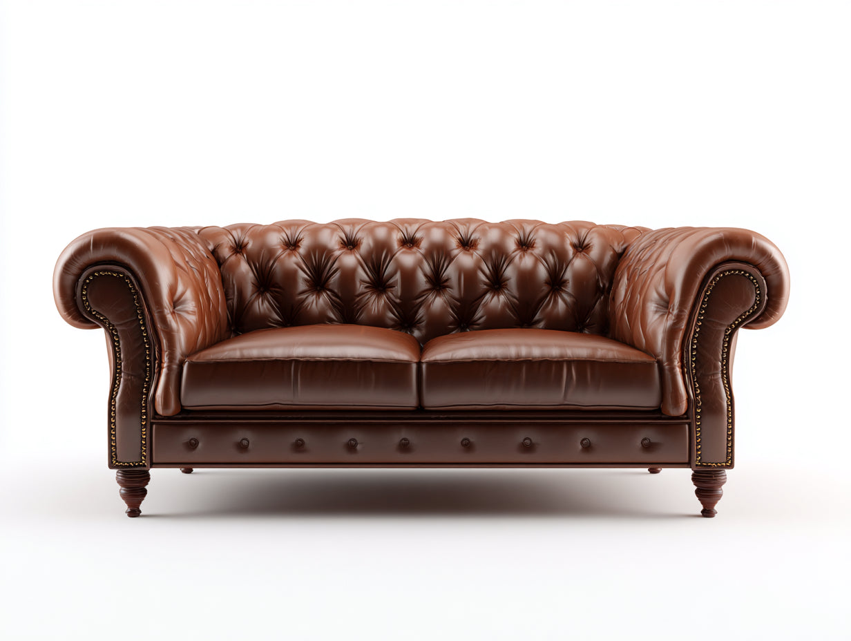 Gerades Sofa Leder 220x95x76 cm - Braun - für Wohnzimmer - Chesterfield Design mit Rollarmlehnen