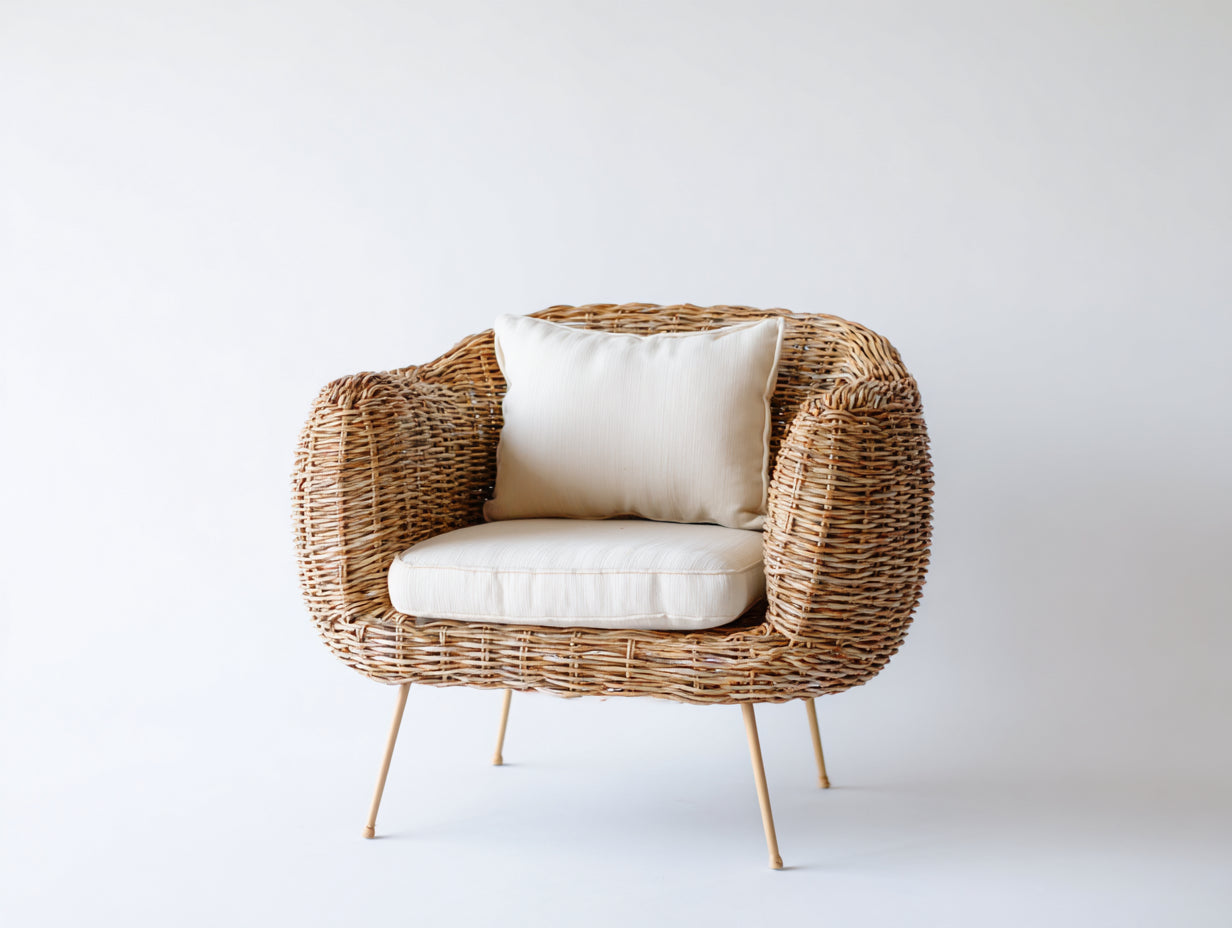 Polyrattan Gartensessel 86x78x80 cm - Natur - für Garten Terrasse und Balkon - mit Sitz- und Rückenkissen