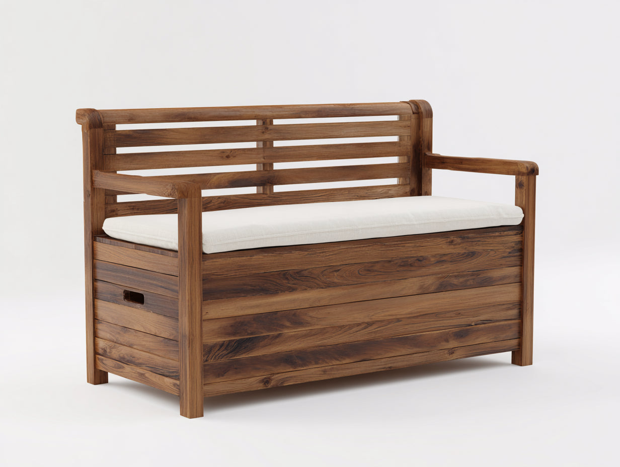Gartenbank Massivholz 125x58x90 cm braun-creme - mit Stauraum für Garten