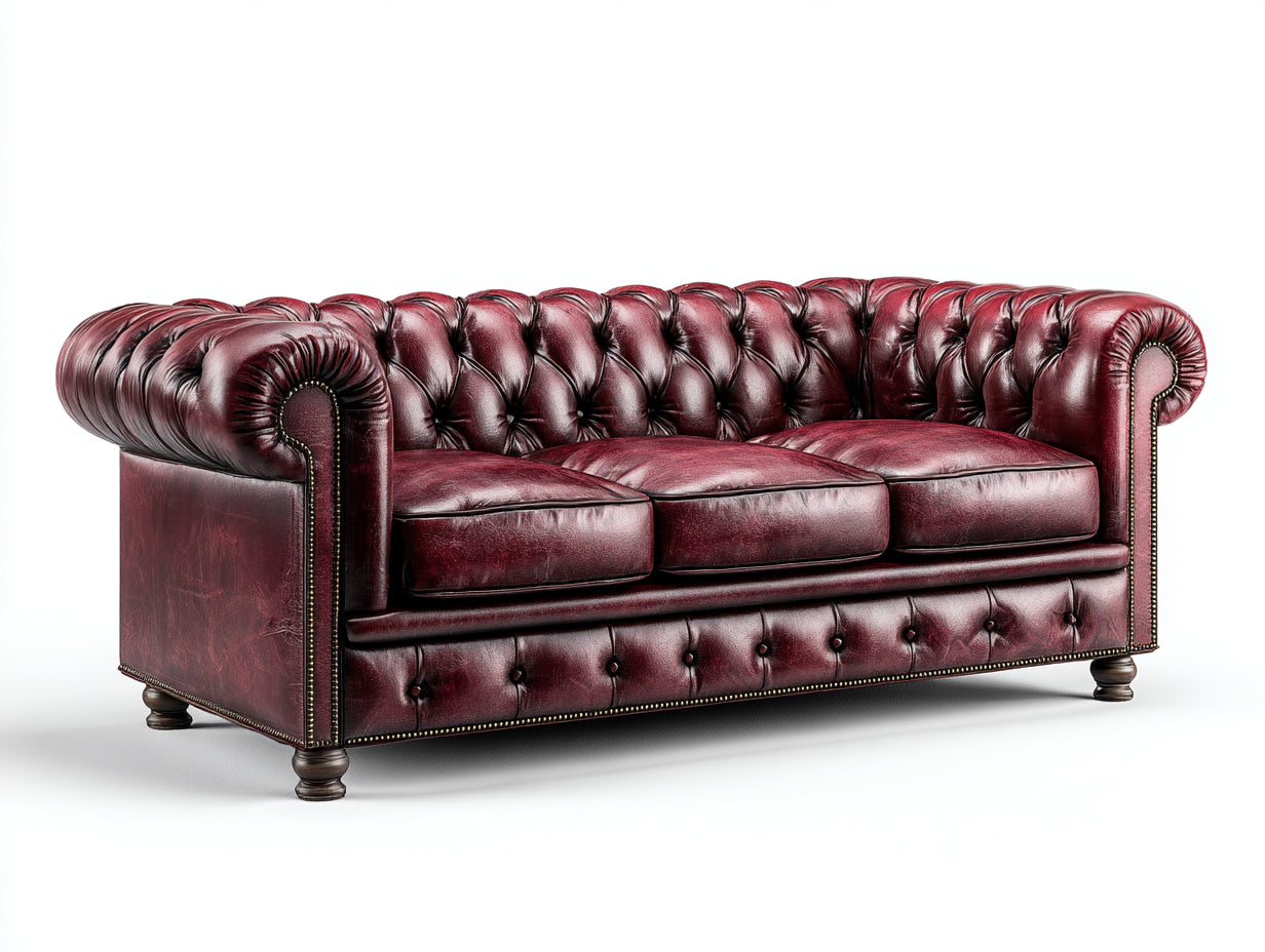 Gerades Sofa Echtleder 230x92x76 cm - Bordeauxrot - klassischer Chesterfield Stil für Wohnzimmer