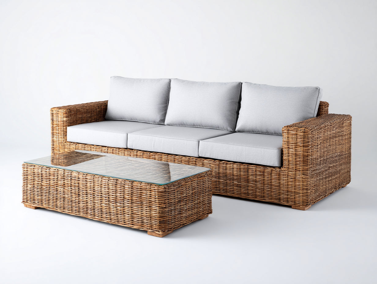 Gartensofa Polyrattan 220x85x78 cm Braun-Grau - Modernes Lounge Set