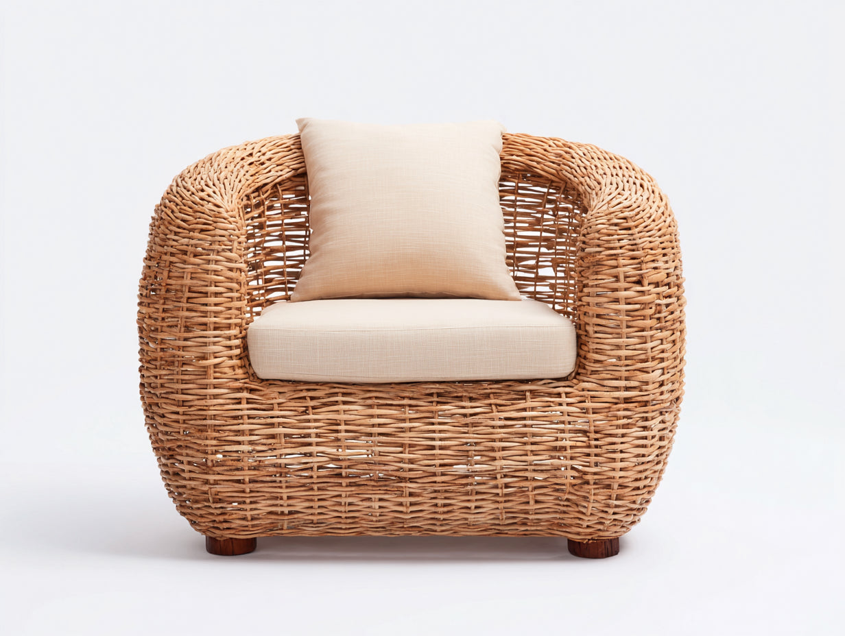 Polyrattan Gartensessel 88x84x76 cm - Naturbraun-Beige - rundes Design für Garten und Terrasse