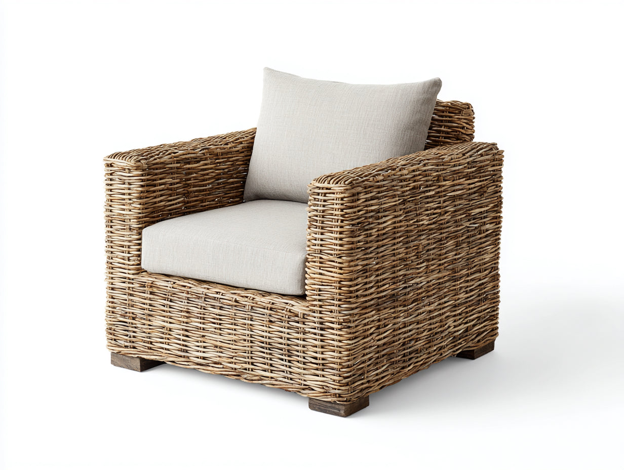 Polyrattan Gartensessel Geflochten 80x76x82 cm Natur-Beige - Komfortables Lounge Design