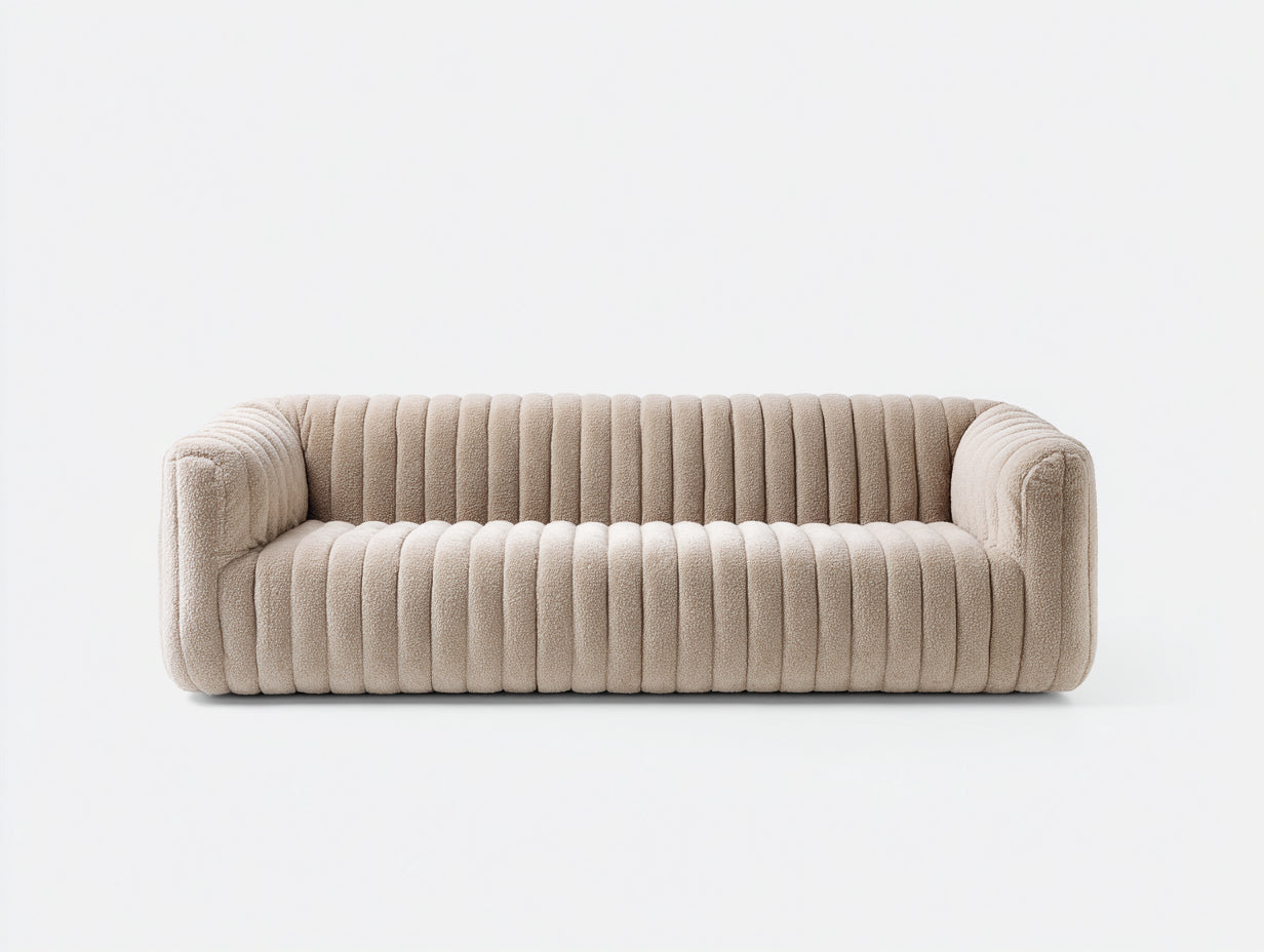 Gerades Sofa Stoff 230x90x74 cm - Cremebeige - modernes Design für Wohnzimmer