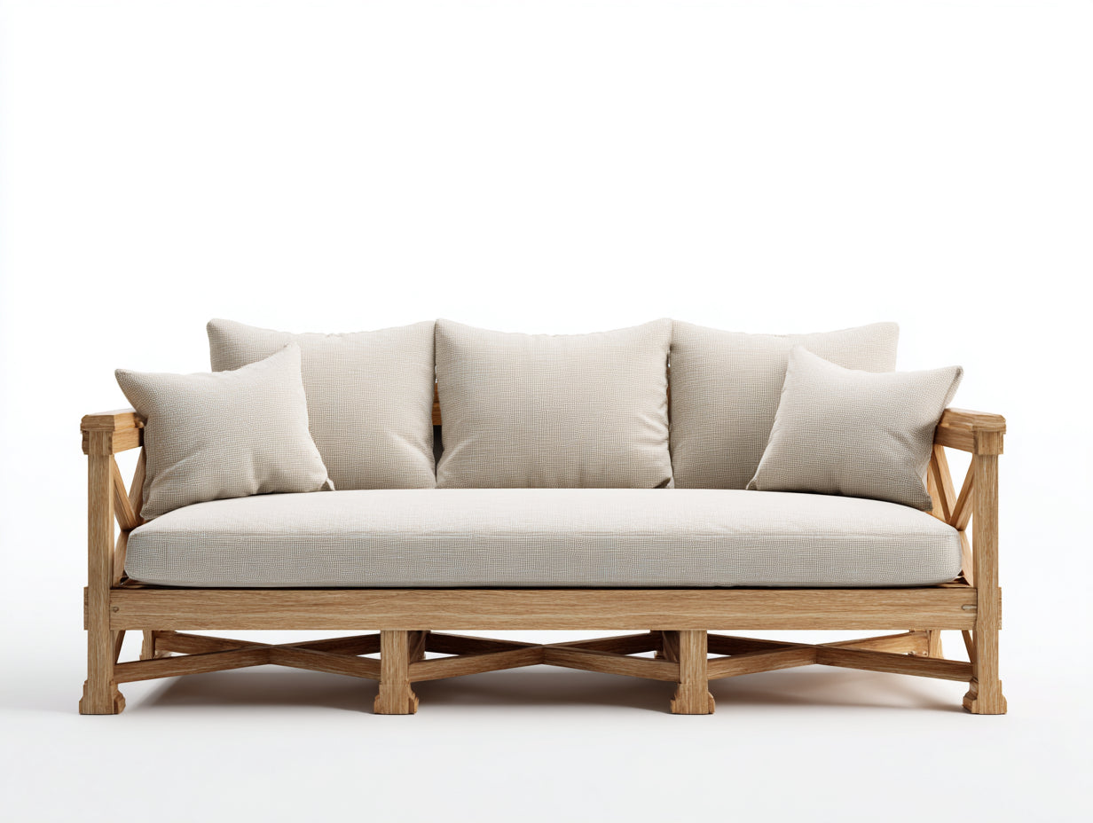 Gerades Sofa Holz 228x88x84 cm Natur-Beige - Modernes Lounge Design