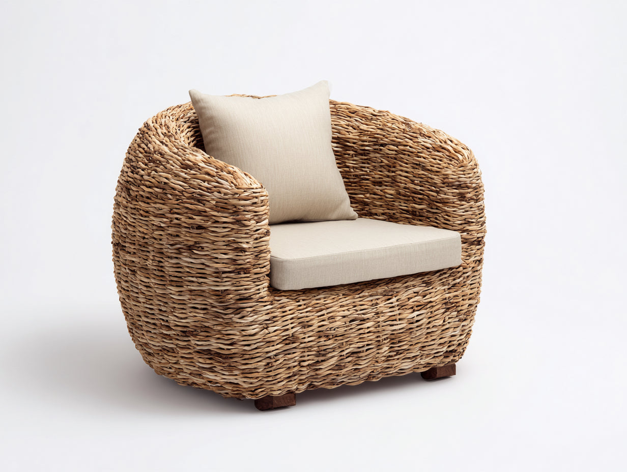 Polyrattan Gartensessel 78x74x76 cm natur-beige - runder Lounge Sessel für Garten