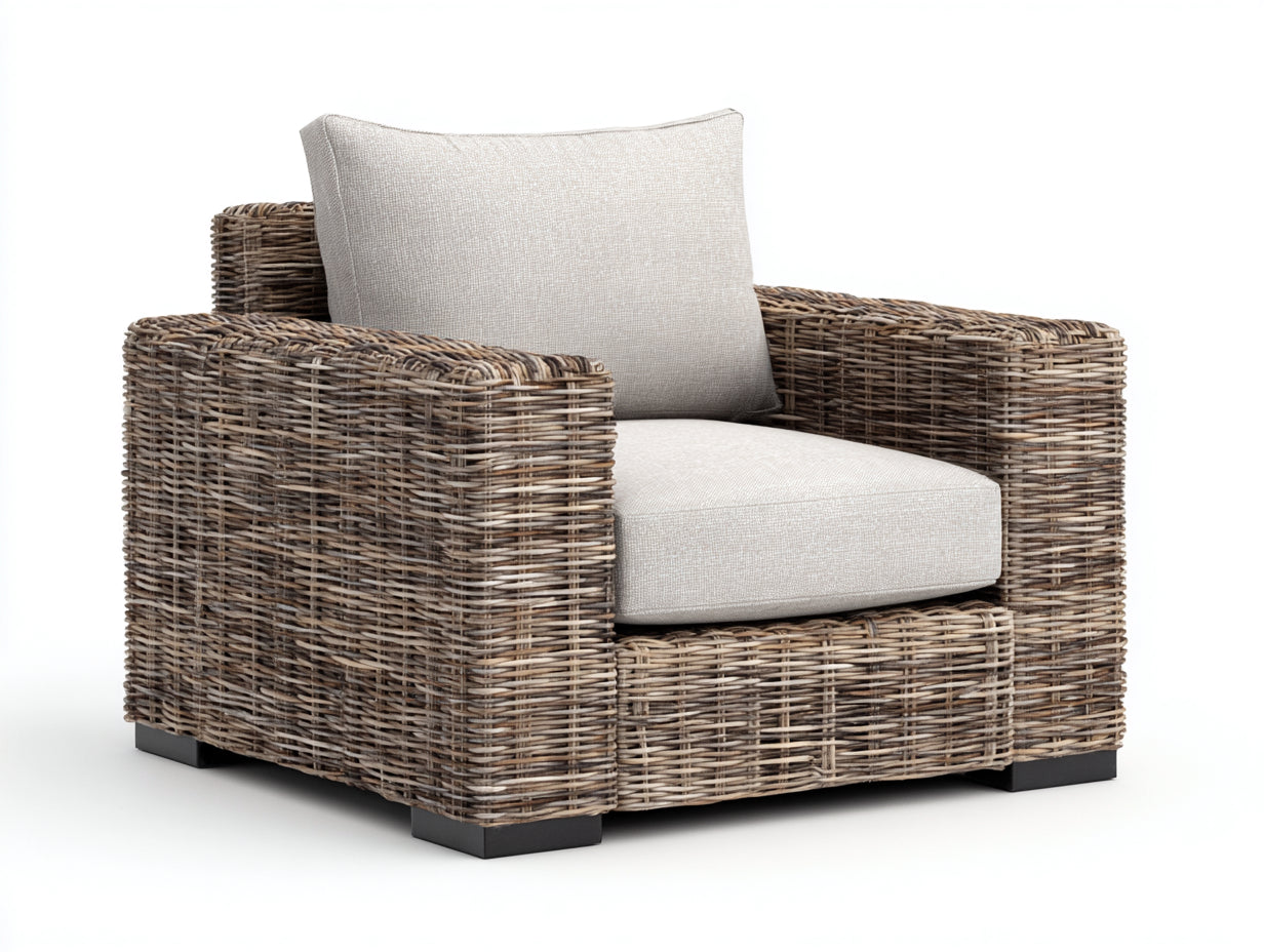 Polyrattan Gartensessel 92x85x76 cm - Grau - für Garten Terrasse und Balkon - breite Armlehnen mit Sitzkissen