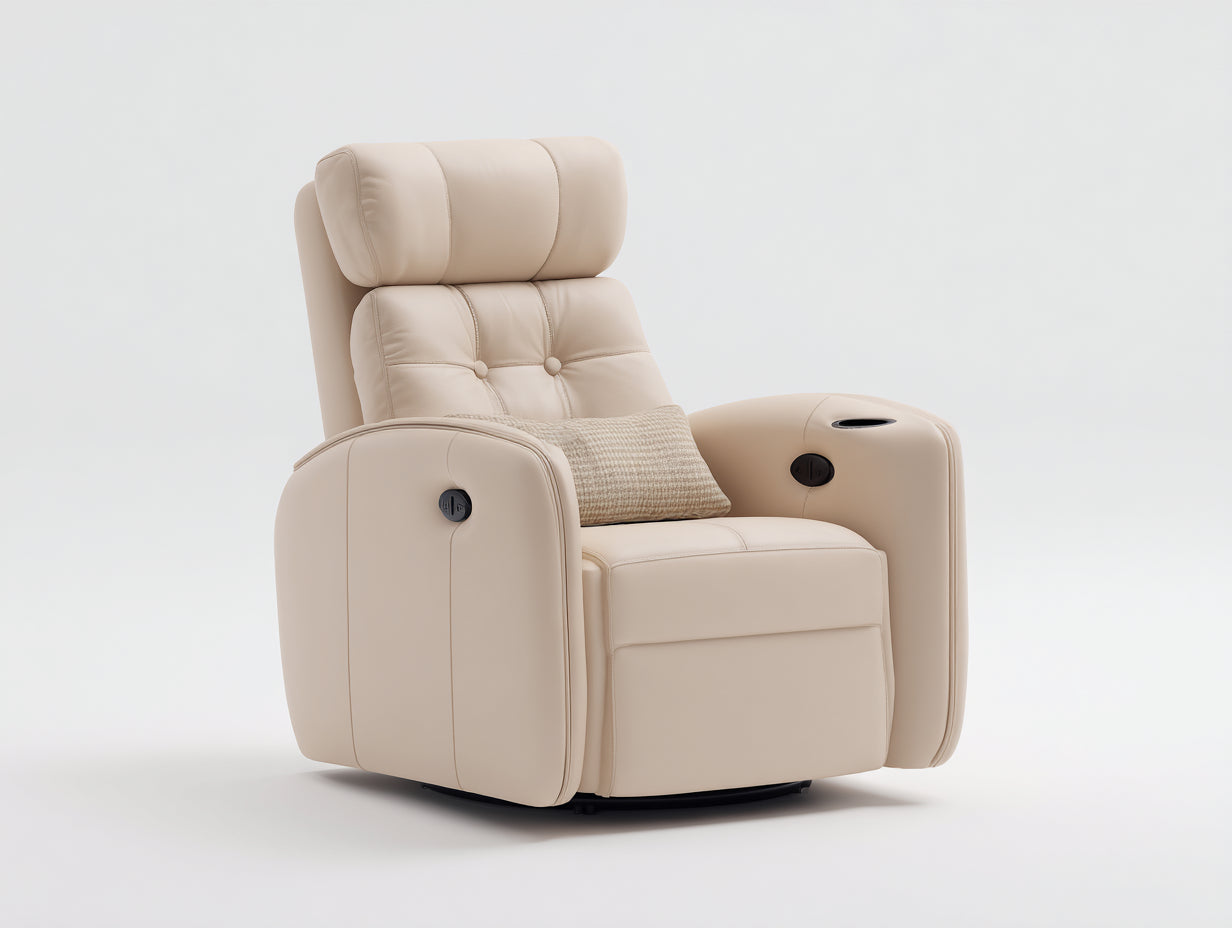 Liegesessel Lederoptik 92x96x108 cm - Beige - verstellbares Komfortdesign für Wohnzimmer