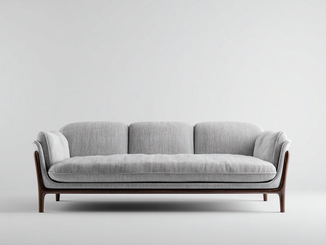 Gerades Sofa Stoff und Holz 216x88x76 cm - Hellgrau - für Wohnzimmer - modernes Design mit Holzrahmen