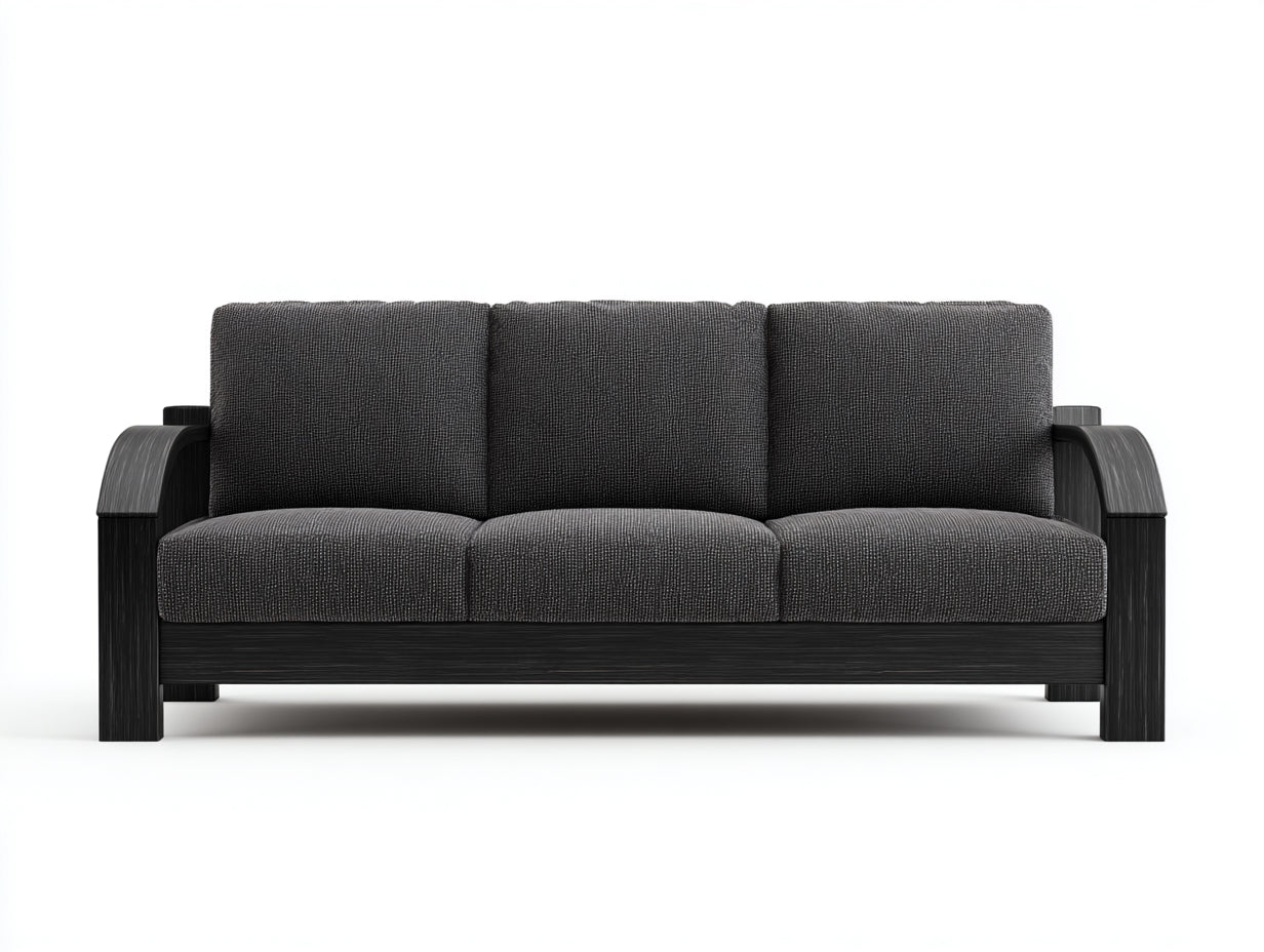 Gerades Sofa Stoff 220x90x84 cm Schwarz-Grau - Modernes Wohn Design