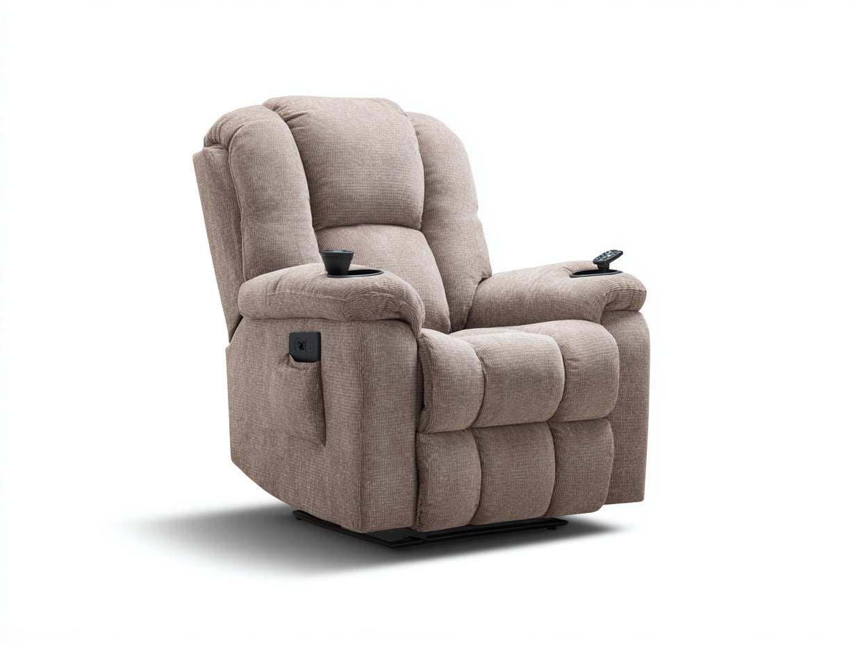 Liegesessel Stoff 92x96x106 cm hellbraun - verstellbares Design mit Becherhalter für Wohnzimmer
