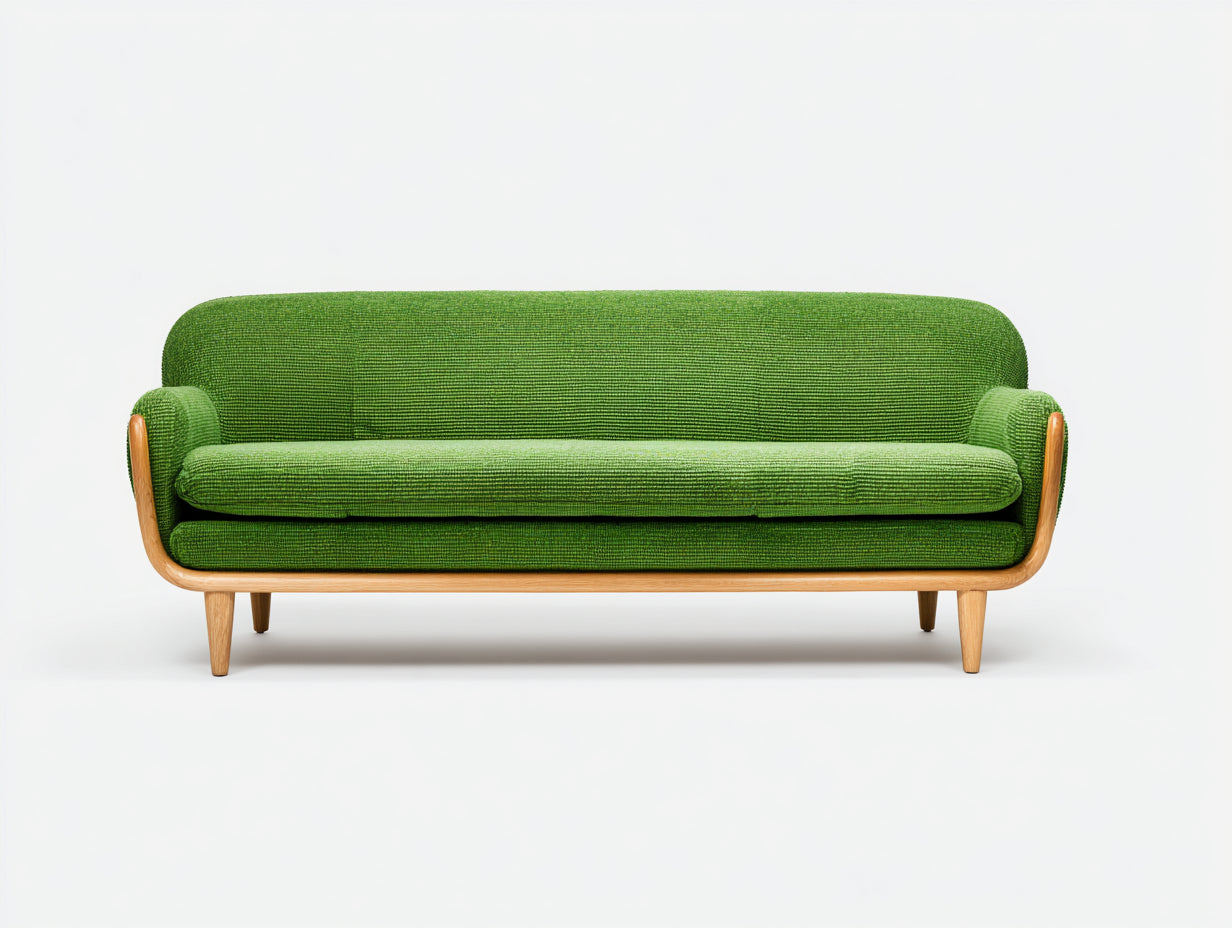 Gerades Sofa Stoff Holzoptik 220x82x78 cm - Grün-Naturholz - modernes Design für Wohnzimmer