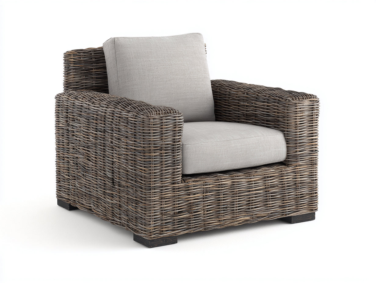Polyrattan Gartensessel 82x79x76 cm grau-beige - eckiger Lounge Sessel für Garten