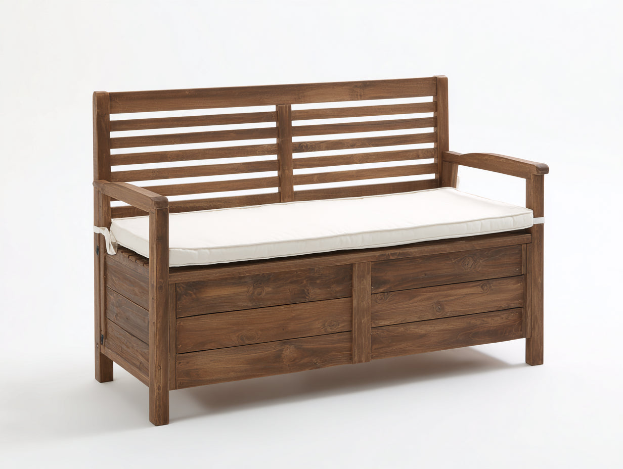 Gartenbank Holz 155x62x90 cm - Braun-Cremeweiß - mit Stauraum für Garten und Terrasse