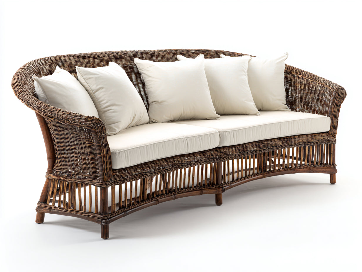 Gartensofa Rattanoptik 210x82x92 cm - Braun Weiß - geschwungene Rückenlehne