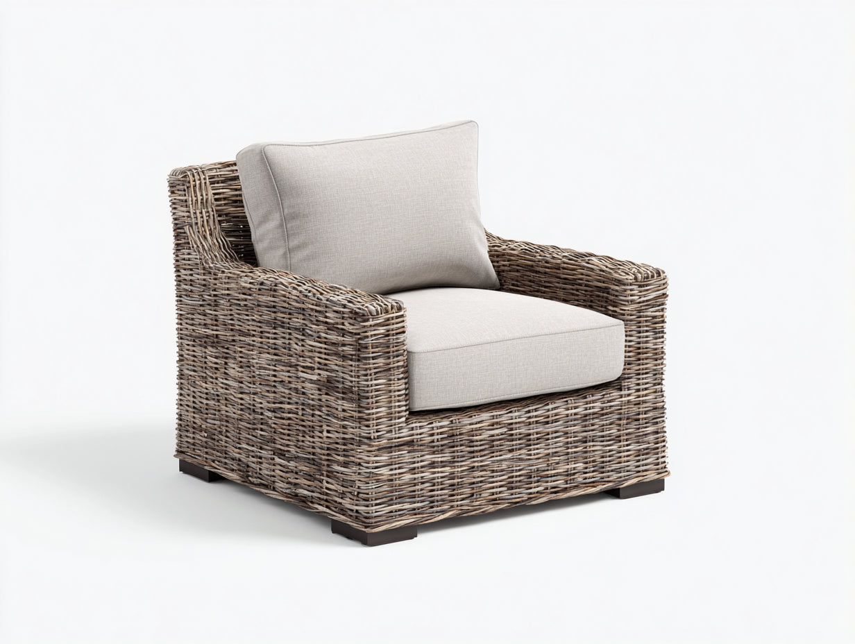 Polyrattan Gartensessel 80x78x76 cm grau-beige - eckiger Lounge Sessel für Garten