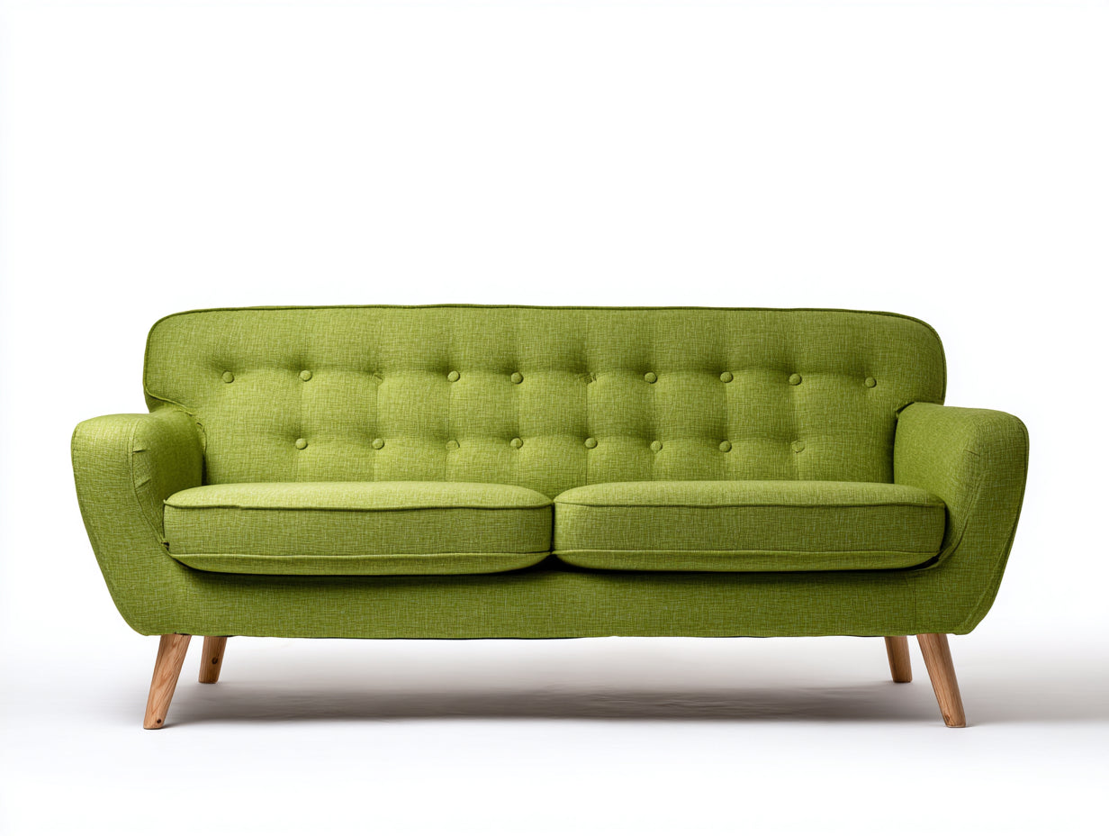 Gerades Sofa Stoff Holzoptik 215x86x82 cm - Grün-Naturholz - Retro Design für Wohnzimmer