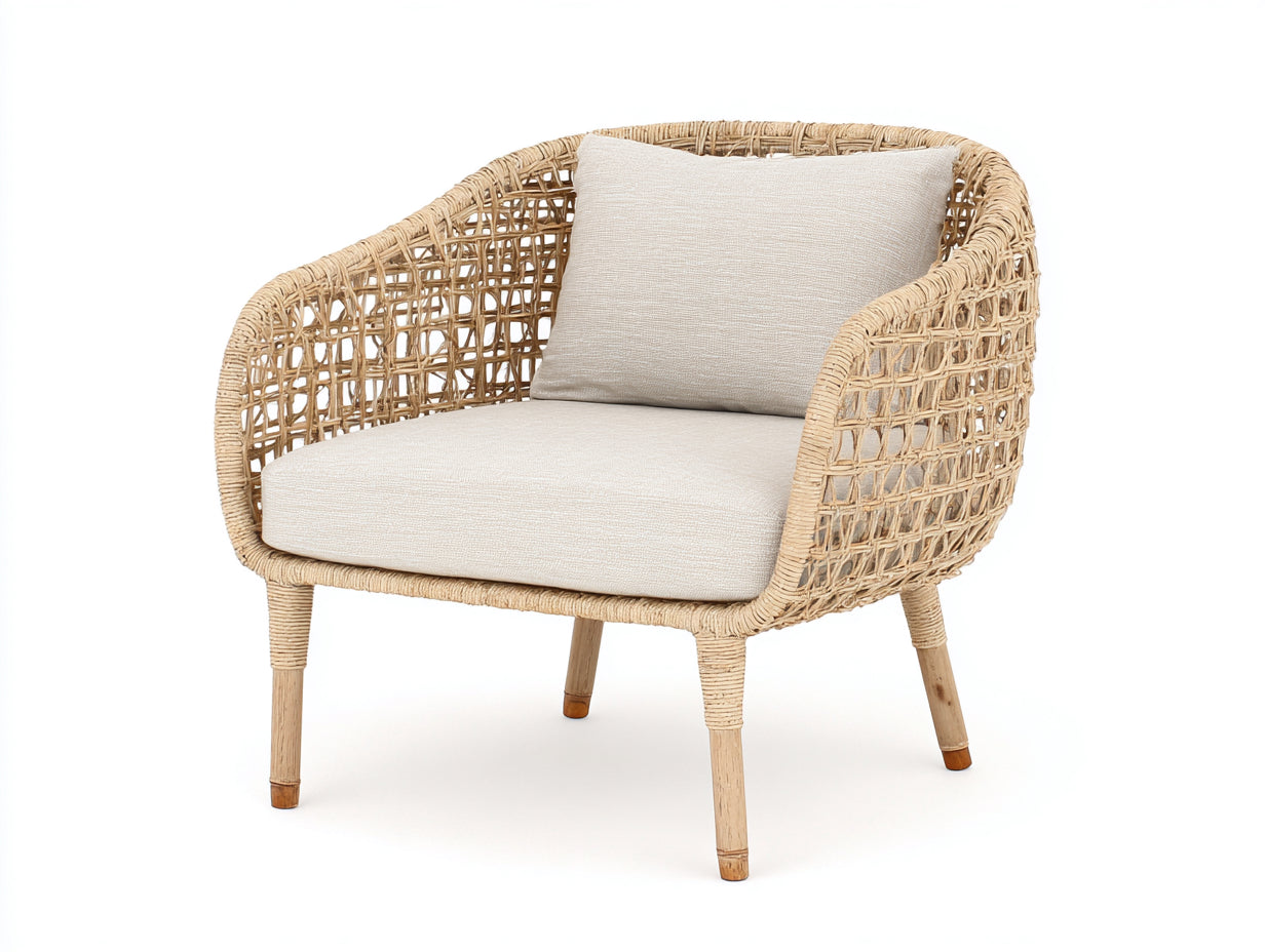 Polyrattan Gartensessel Rattanoptik 82x78x84 cm - Natur Beige - offene Flechtstruktur