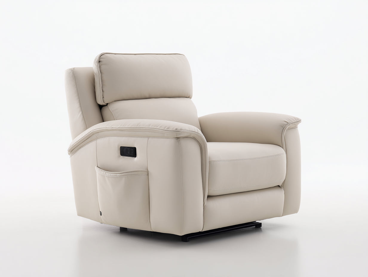 Liegesessel Kunstleder 94x92x102 cm - Beige - für Wohnzimmer - mit Relaxfunktion und hoher Rückenlehne